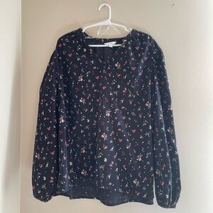 Time and Tru - Floral Black Long Sleeve Corduroy Blouse